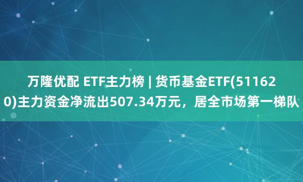 万隆优配 ETF主力榜 | 货币基金ETF(511620)主力资金净流出507.34万元，居全市场第一梯队