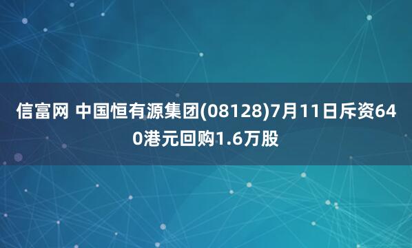 信富网 中国恒有源集团(08128)7月11日斥资640港元回购1.6万股
